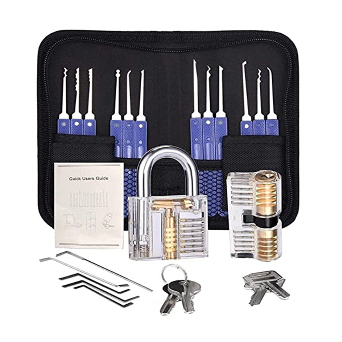Professional 19Pcs Lock Picking Kit with 2 Transparent Padlock