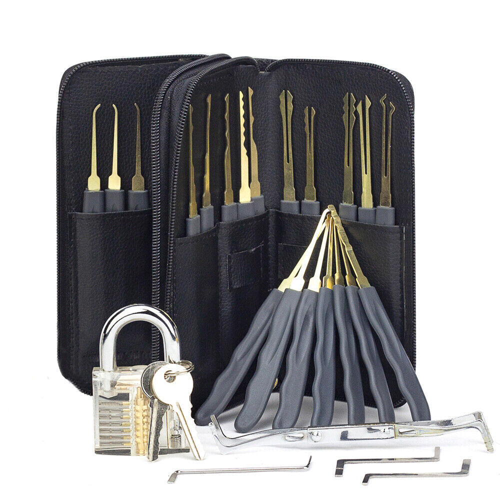 24-Pcs Lock Pick Set with Transparent Padlock LockSmith Tool Acrylic