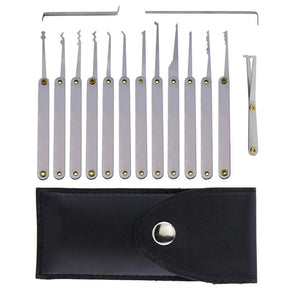 Lock Pick Set, 15-Piece Lock Picking Set with Black Leather Bag, Stainless Steel Lock Picking Kit Practice Guide for Beginner and Pro Locksmiths