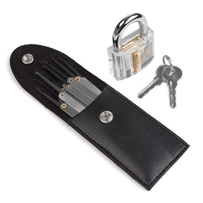 15Pcs Lock Picking Kit with 1 Transparent Practice Padlock