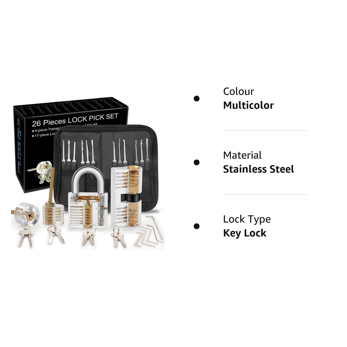 26Pcs Lock Picking Kit With 4 Keyed Padlocks