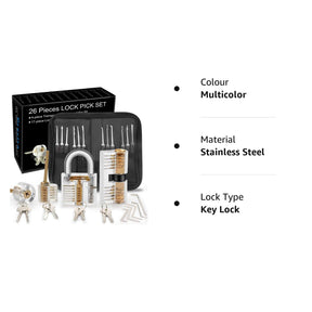 26Pcs Lock Picking Kit With 4 Keyed Padlocks