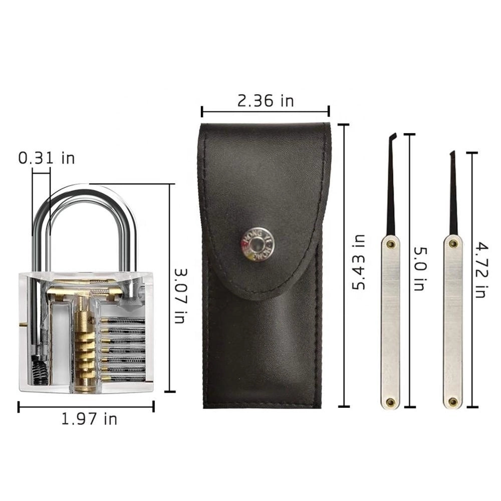 15Pcs Lock Picking Kit with 1 Transparent Practice Padlock