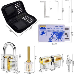 17Pcs Lock Pick Set 3 Transparent Padlock 1 Credit Card lockpick set