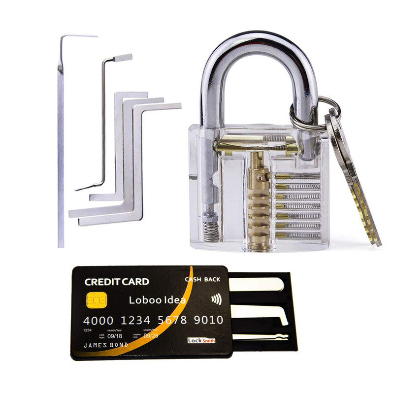 Professional Credit Card Lock Picking Kit with Transparent Padlock