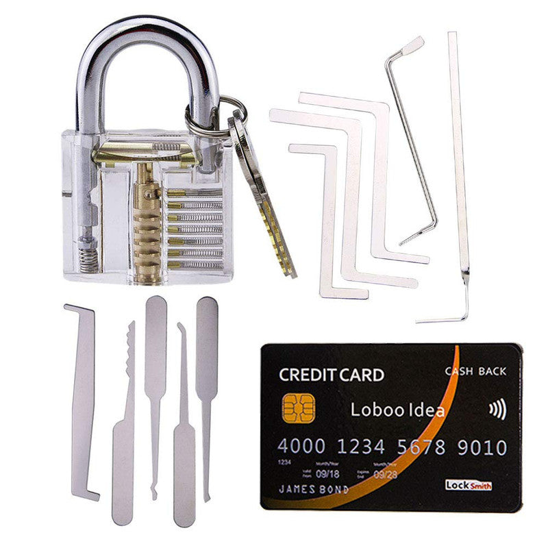 Professional Credit Card Lock Picking Kit with Transparent Padlock