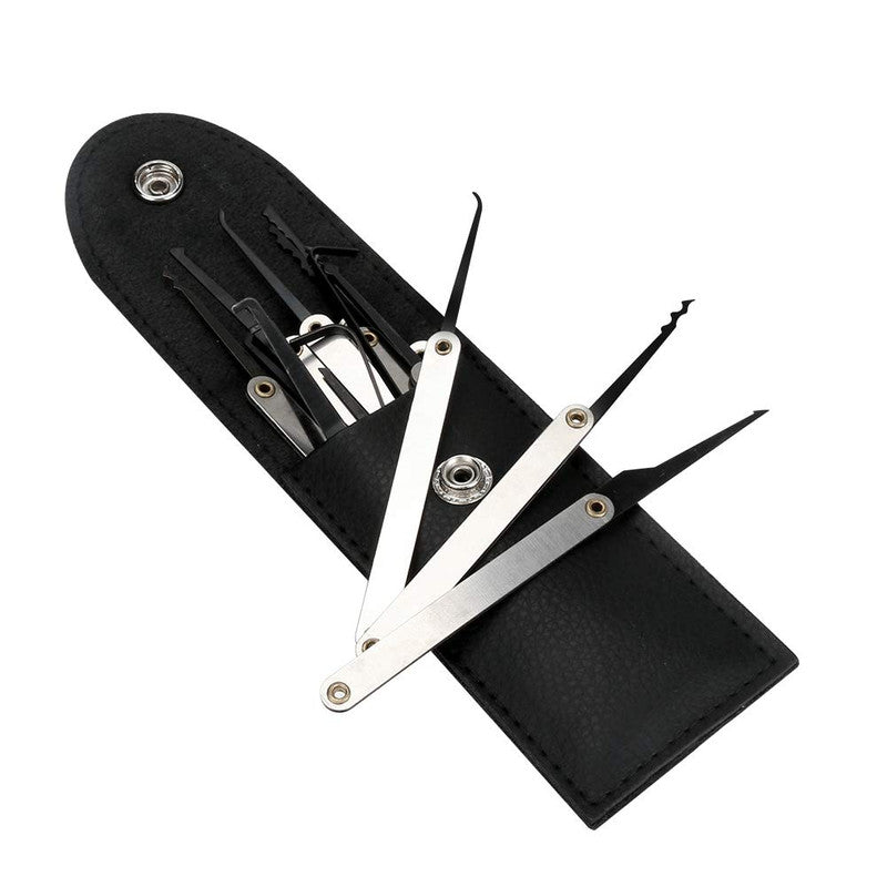 Lock Pick Set, 15-Piece Lock Picking Set with Black Leather Bag, Stainless Steel Lock Picking Kit Practice Guide for Beginner and Pro Locksmiths