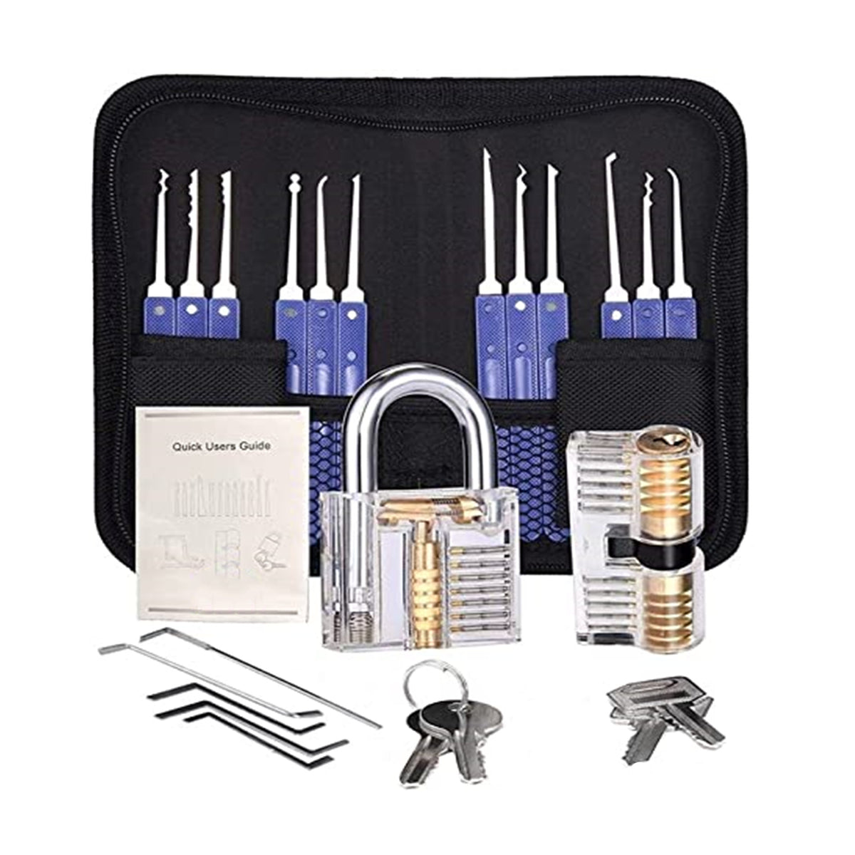 Professional 17-Piece Lock Pick Set with 2 Transparent Padlock LockSmith Tool