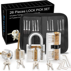 26Pcs Lock Picking Kit With 4 Keyed Padlocks