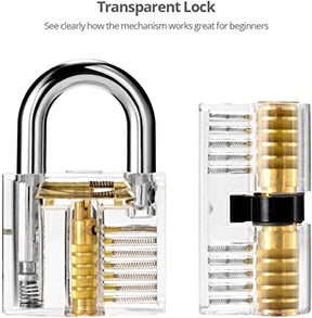 Professional 19Pcs  Lock Picking Kit with 2 Transparent Padlock