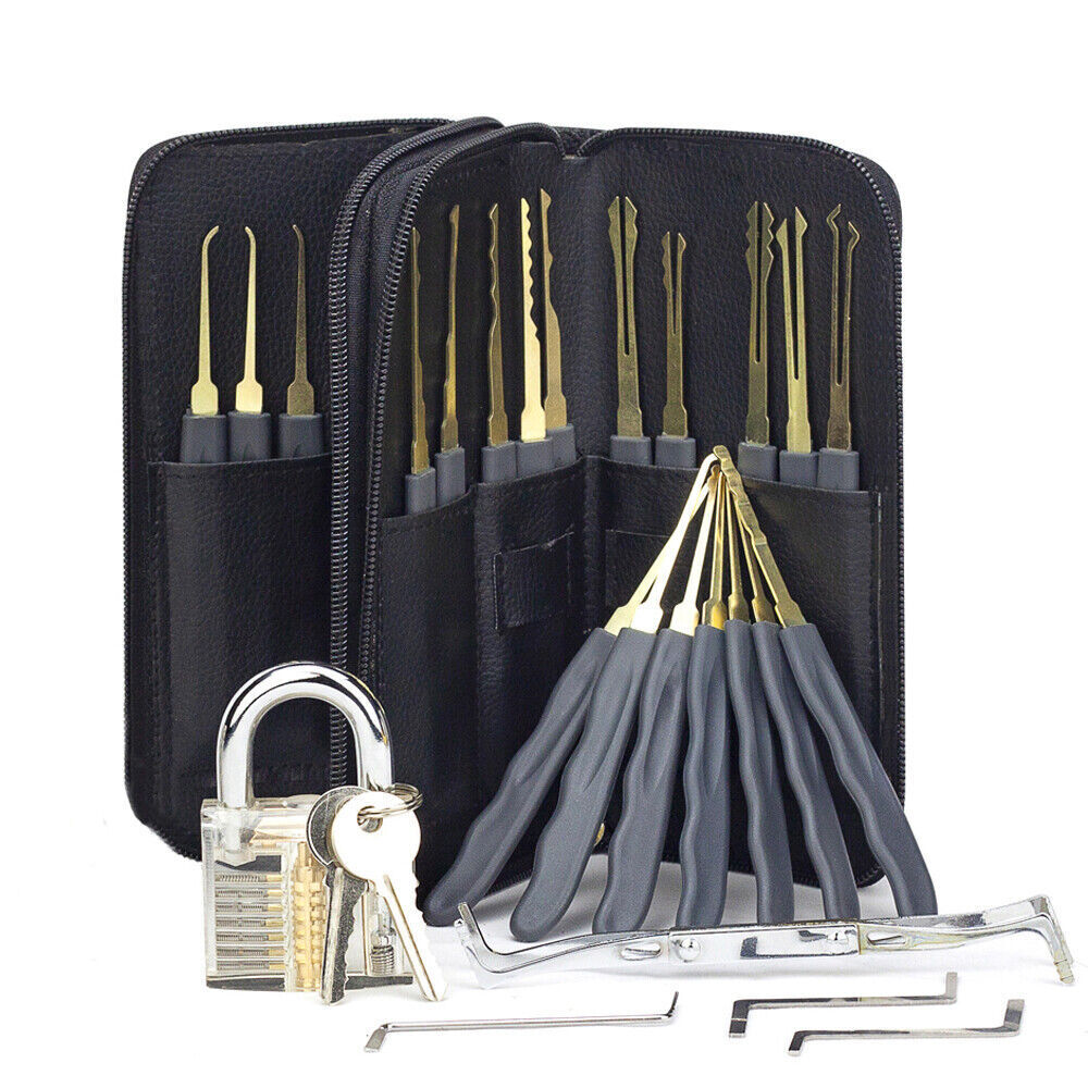Professional 24-Piece Lock Pick Set with Transparent Padlock LockSmith Tool