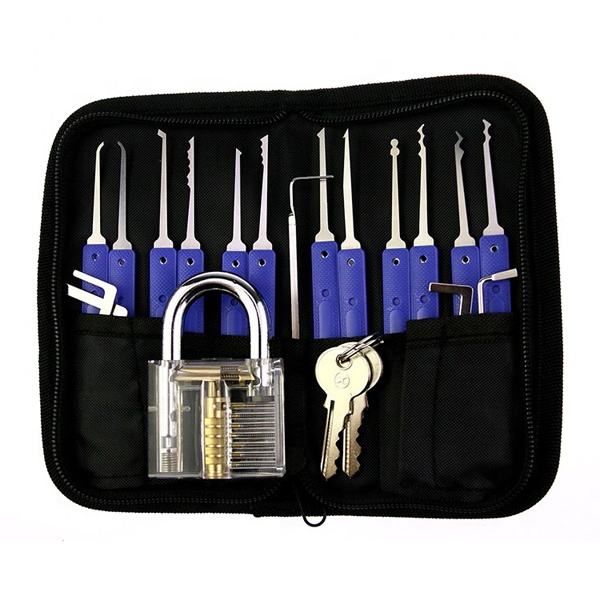 Professional 17-Piece Lock Pick Set with Transparent Padlock LockSmith Tool