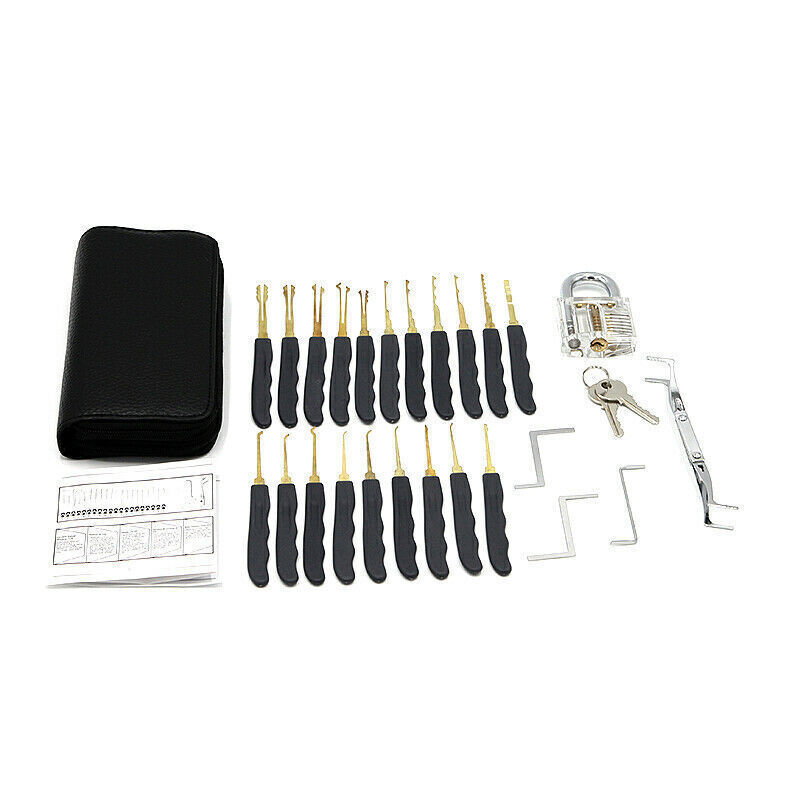 24-Pcs Lock Pick Set with Transparent Padlock LockSmith Tool Acrylic