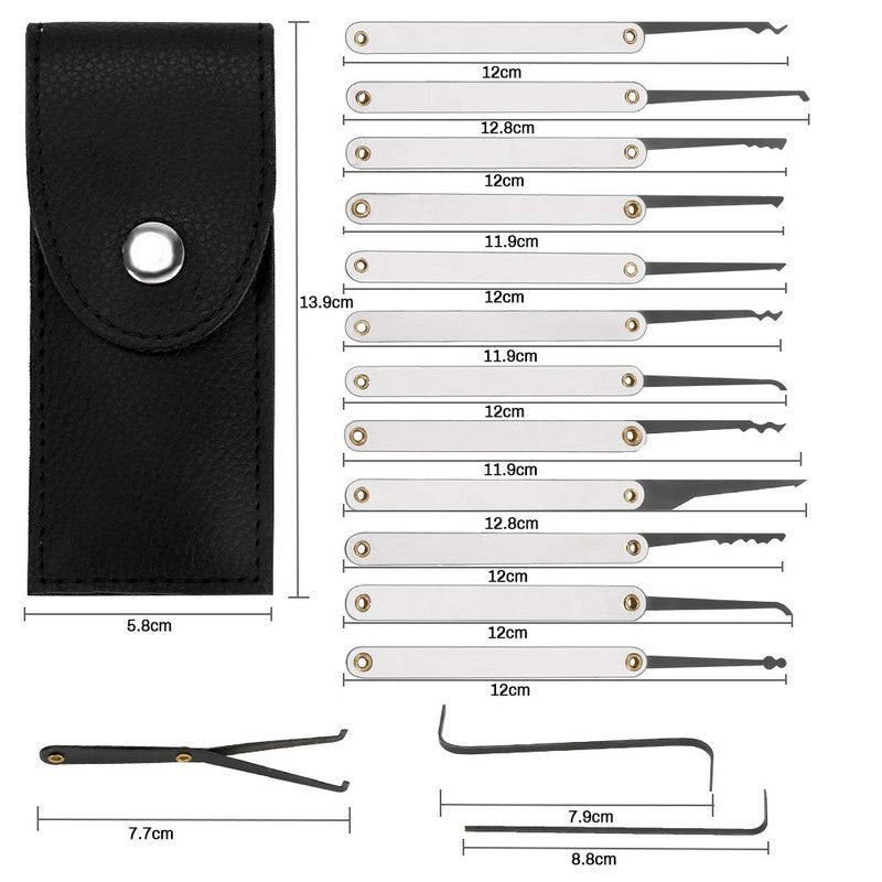 Lock Pick Set, 15-Piece Lock Picking Set with Black Leather Bag, Stainless Steel Lock Picking Kit Practice Guide for Beginner and Pro Locksmiths