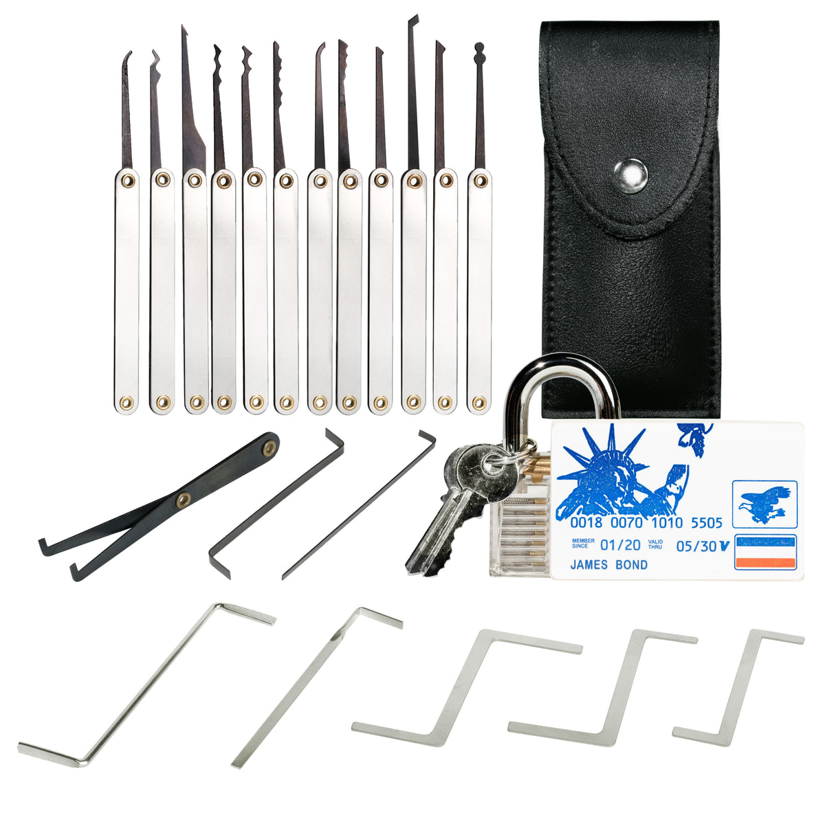 (V1)22 Pcs Lock Picking Kit with Transparent Practice Lock Tool - Professional Stainless Steel Multitool Practice Tool Lock Set Handbag for Beginners & Locksmiths