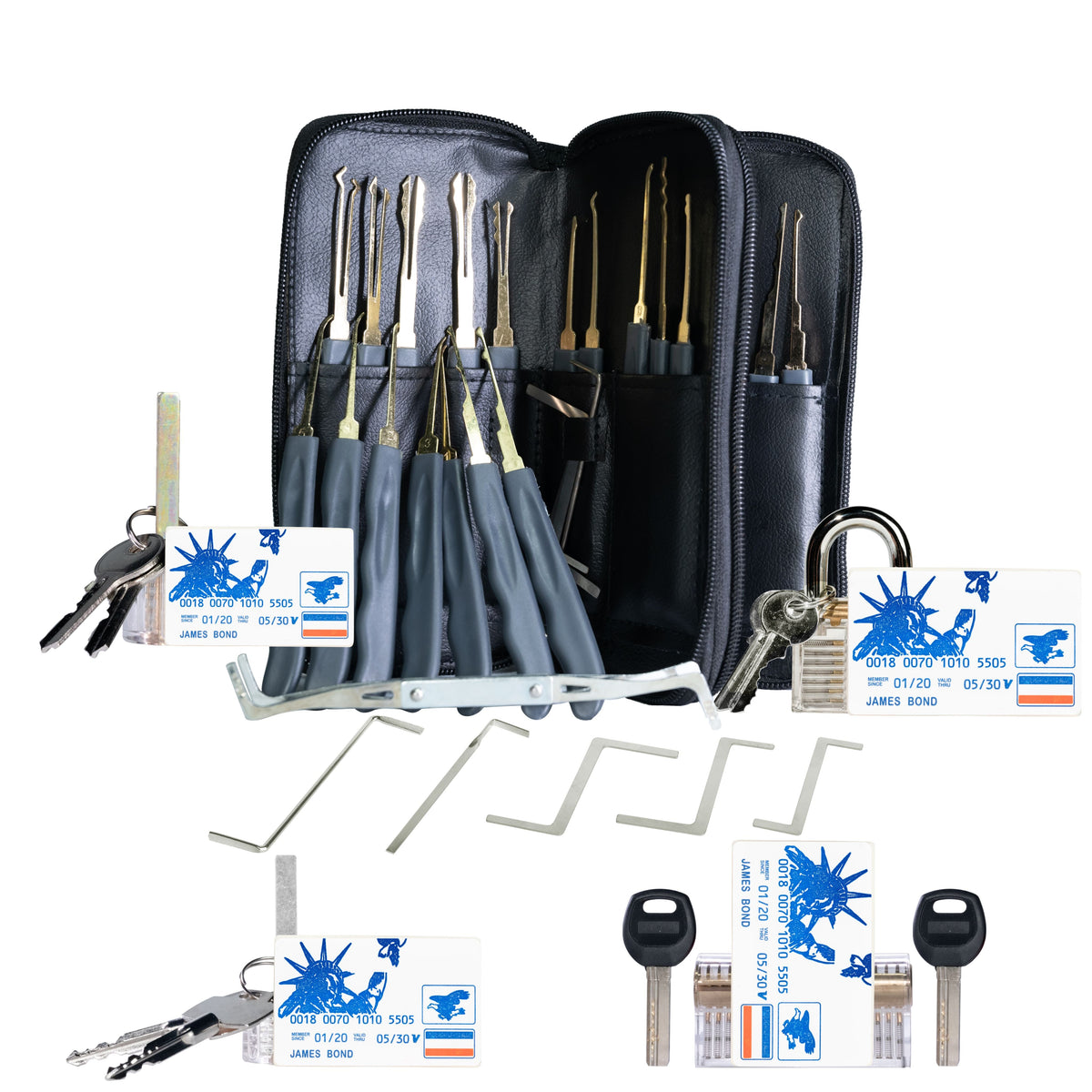 (V1)34 Pcs Lock Picking Kit with 4 Transparent Practice Lock Tool 4 credit card lockpick set - Professional Stainless Steel Multitool Practice Tool Lock Set Handbag for Beginners & Locksmiths